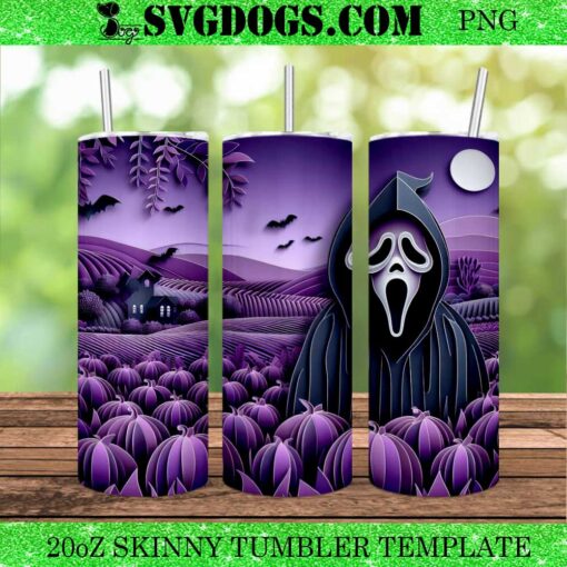 3d Ghostface Scream 20oz Tumbler Wrap PNG, Pumpkin Halloween Horror Tumbler Wrap PNG