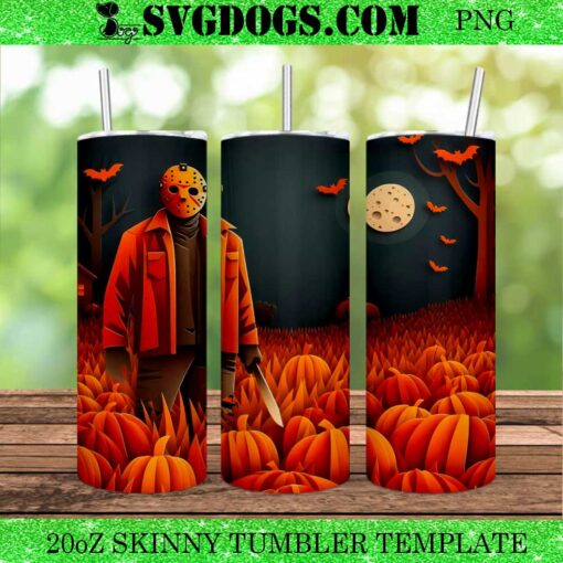 3d Jason Voorhees Horror 20oz Tumbler Wrap PNG, Horror Pumpkin Halloween Horror Tumbler Wrap PNG