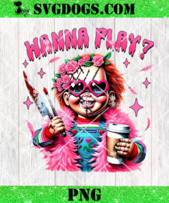 Chucky Wanna Play PNG, Pink Horror Halloween PNG