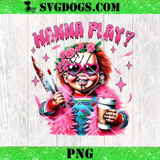 Chucky Wanna Play PNG, Pink Horror Halloween PNG