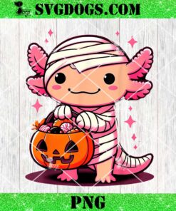 Cute Axolotl Halloween Costume PNG, Mummy Pumpkin PNG