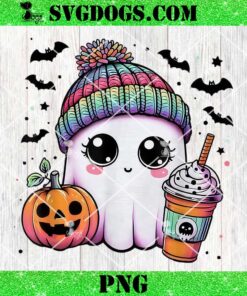 Cute Ghost Drinking Coffee PNG, Halloween Ghost Ice Coffee PNG