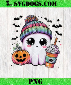 Cute Ghost Drinking Coffee PNG, Halloween Ghost Ice Coffee PNG