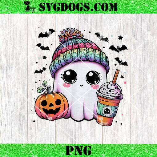 Cute Ghost Drinking Coffee PNG, Halloween Ghost Ice Coffee PNG