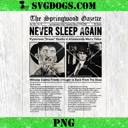 Freddy Krueger Never Sleep Again PNG, Freddy Krueger Newspapers PNG