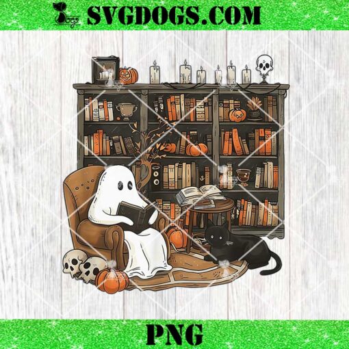 Ghost Reading Books PNG, Librarian Ghost Halloween PNG