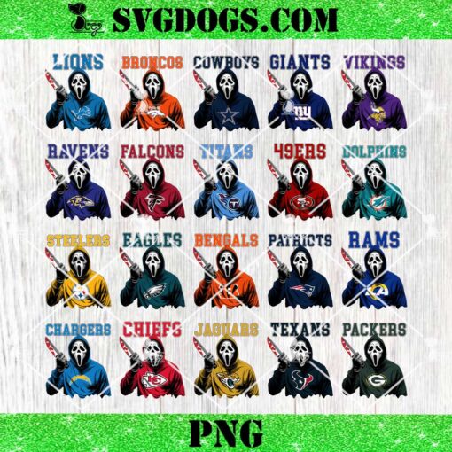 Ghostface Scream NFL PNG Bundle, Halloween Ghostface Team Killer PNG