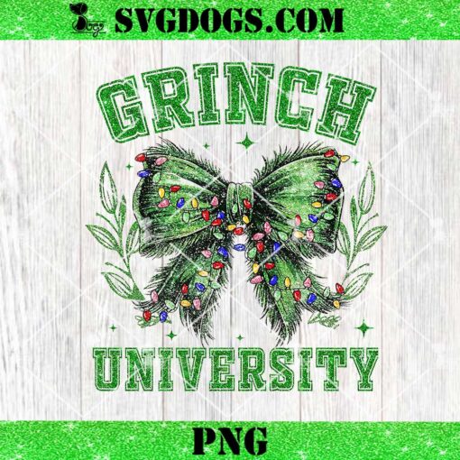 Grinch University Christmas Season PNG, Coquette Grinch Christmas Bow PNG