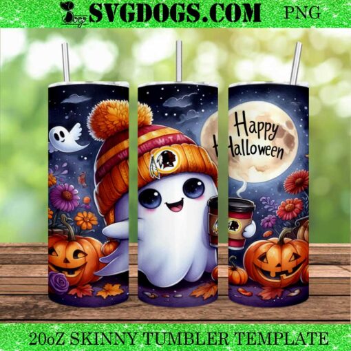 Halloween Ghost Washington Redskins 20oz Tumbler Wrap PNG, Pumpkin Washington Redskins NFL Coffee Tumbler Wrap PNG