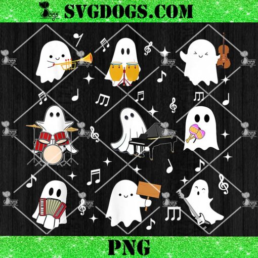 Halloween Music PNG, Teacher Ghost Playing Musical Instruments PNG