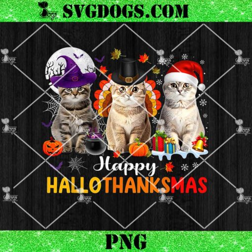 Happy Hallothanksmas PNG, Cats Halloween Thanksgiving Christmas PNG