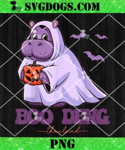 Moo Deng Halloween PNG, Cute Baby Pygmy Hippo Bouncy Pig in Thai Halloween PNG