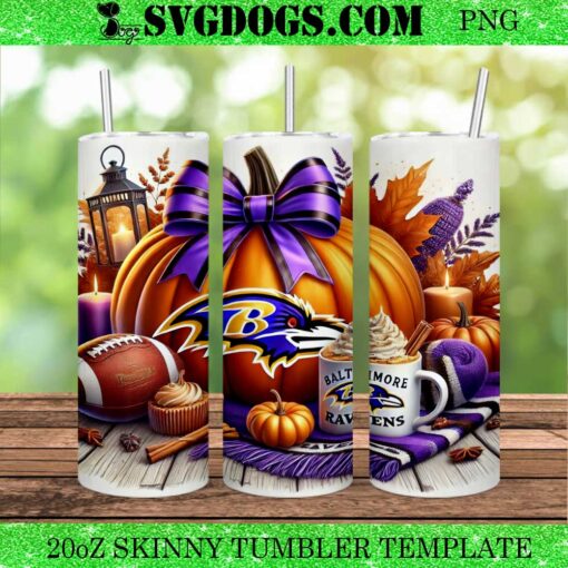 Pumpkin Baltimore Ravens NFL 20oz Tumbler Wrap PNG, Baltimore Ravens Halloween Tumbler Wrap PNG