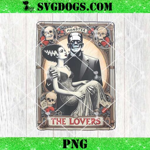 Retro Halloween Frankenstein Lovers Tarot Card PNG, Halloween PNG