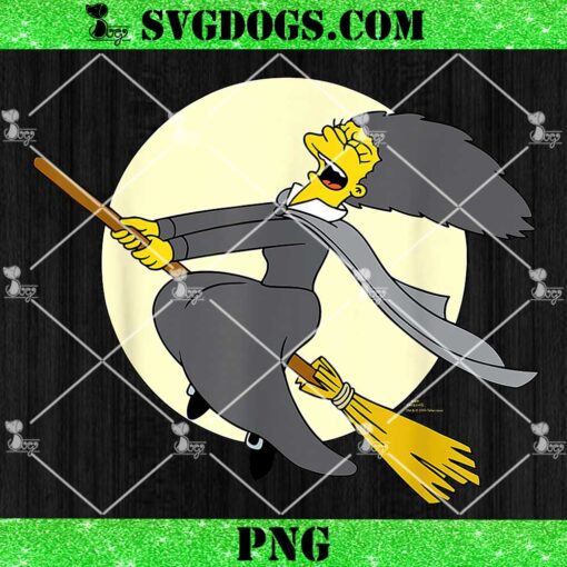 The Simpsons Halloween PNG, Witch Costume Marge On Flying Broom PNG