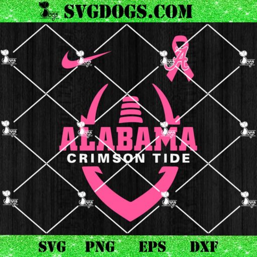 Alabama Crimson Tide Football Breast Cancer SVG, Pink Ribbon Alabama Crimson Tide SVG PNG