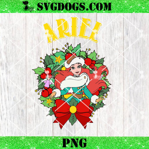 Ariel Princess Christmas PNG, The Little Mermaid PNG, Disney Ariel Christmas Wreath PNG