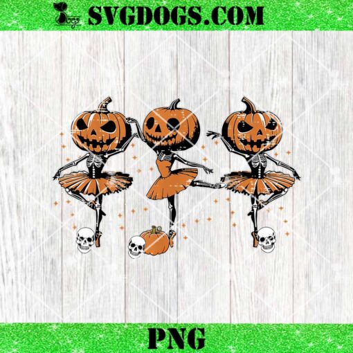 Ballet Ballerina Pumpkin Skeletons Halloween PNG, Ballet Halloween PNG