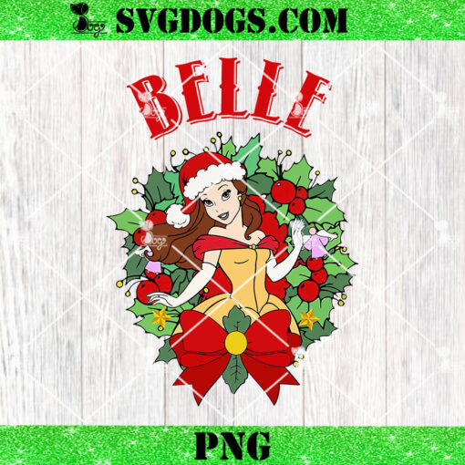 Belle Princess Christmas PNG, Beauty and the Beast PNG, Disney Belle Christmas Wreath PNG