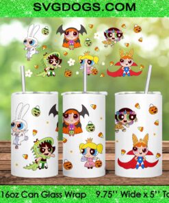 Blossom Bubbles And Buttercup Halloween PNG, 16oz Libbey Glass Can Wrap