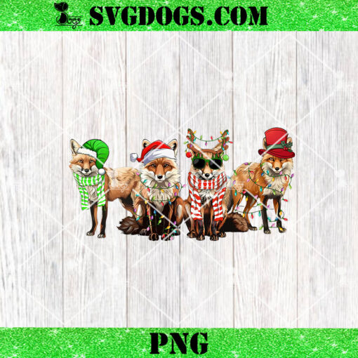 Christmas Fox Squad Santa Hat Christmas Light PNG, Christmas Dog PNG