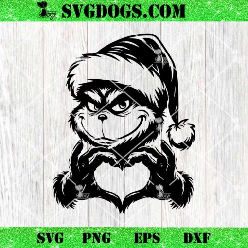 Christmas Grinch Face Heart Hand SVG, Grinchmas SVG PNG EPS DXF