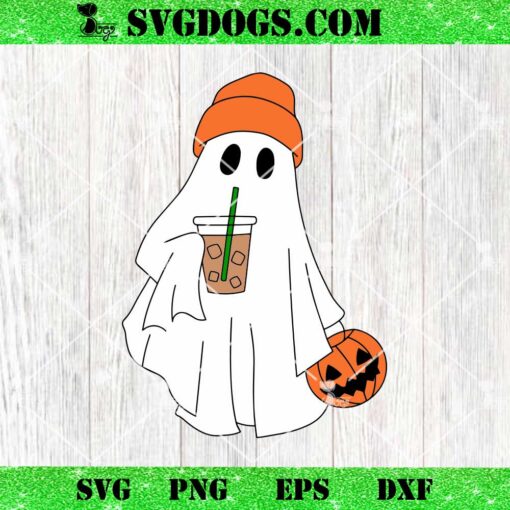 Cute Ghost Drink Coffee SVG, Cute Ghost Halloween SVG PNG