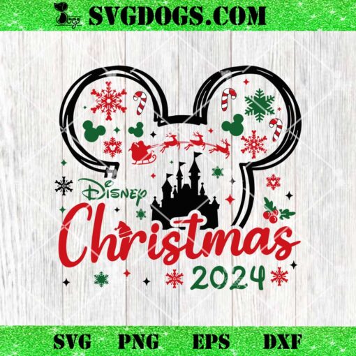 Disney Christmas 2024 SVG, Snowflake Mickey Minnie Mouse Head Disneyland Castle SVG PNG