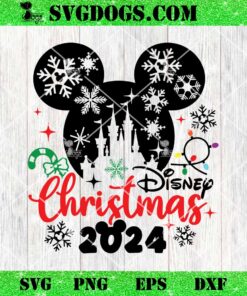 Disney Magic Castle Christmas 2024 SVG, Magic Kingdom Christmas SVG, Mickey Head Snowflake SVG PNG