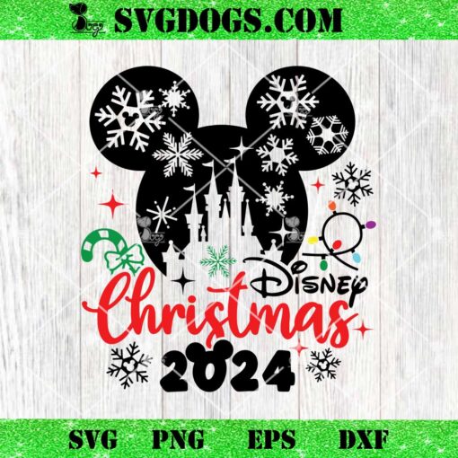 Disney Magic Castle Christmas 2024 SVG, Magic Kingdom Christmas SVG, Mickey Head Snowflake SVG PNG