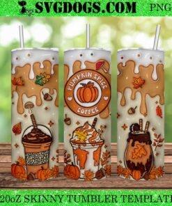 Fall Pumpkin Spice Coffee 20oz Tumbler Wrap PNG, 3d Halloween 20oz Tumbler Wrap PNG