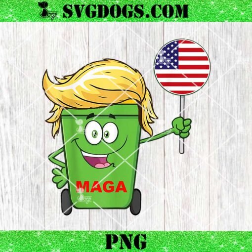 Funny Trump MAGA Cartoon Garbage Can American Flag PNG, Garbage Trump PNG