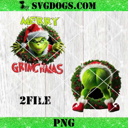 Grinch Christmas Wreath PNG, Cute Merry Grinchmas PNG