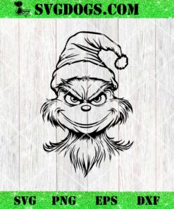 Grinch Face Outline Merry Grinchmas SVG, Grinch In Santa Hat SVG PNG EPS DXF