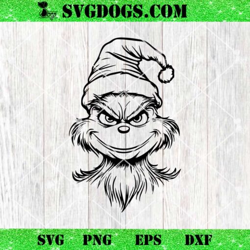 Grinch Face Outline Merry Grinchmas SVG, Grinch In Santa Hat SVG PNG EPS DXF