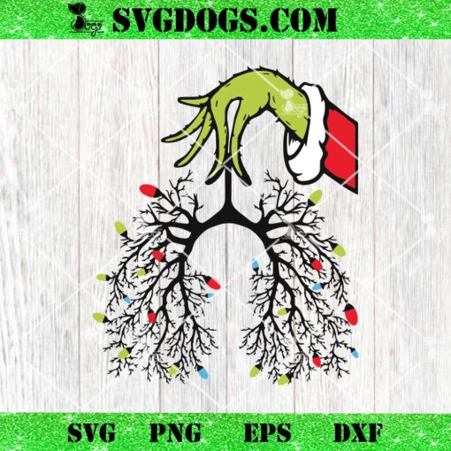 Grinch Hand Lung Christmas Lights Respiratory SVG, Christmas Nurse Respiratory Therapist SVG PNG