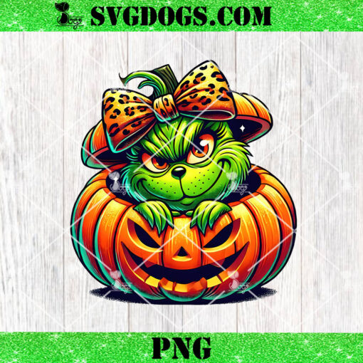 Grinch Pumpkin Leopard Coquette PNG, Grinch Pumpkin Bow PNG