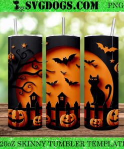 Halloween Black Cat 20oz Tumbler Wrap PNG, Enchanting Halloween Extravaganza Tumbler Wrap PNG