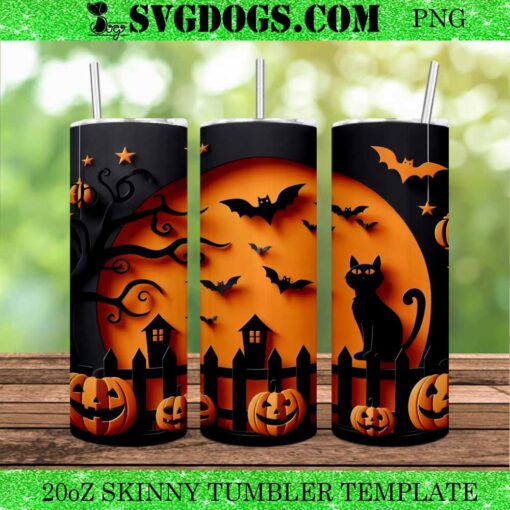 Halloween Black Cat 20oz Tumbler Wrap PNG, Enchanting Halloween Extravaganza Tumbler Wrap PNG