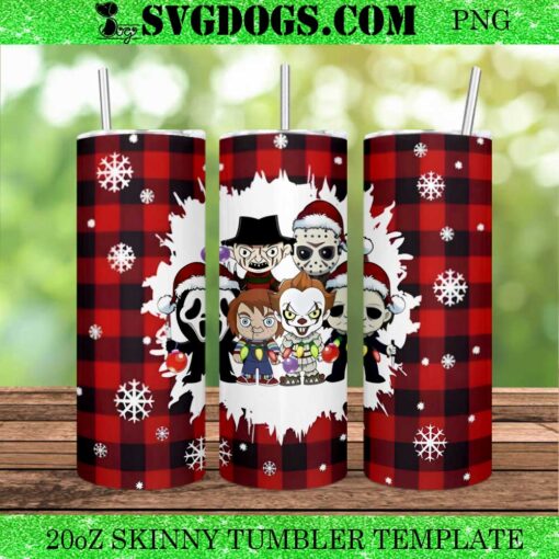 Horror Movies Christmas Straight 20oz Tumbler Wrap PNG, Horror Chibi Santa Skinny Tumbler Wrap