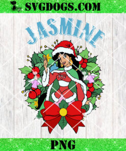 Jasmine Princess Christmas PNG, Disney Jasmine Santa Christmas Wreath PNG