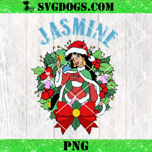 Jasmine Princess Christmas PNG, Disney Jasmine Santa Christmas Wreath PNG