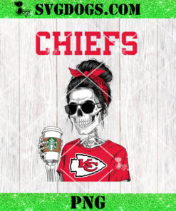 Kansas City Chiefs Day Messy Bun PNG, Messy Bun Mom Drink Starbucks PNG