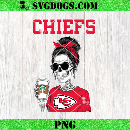 Kansas City Chiefs Day Messy Bun PNG, Messy Bun Mom Drink Starbucks PNG