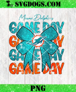 Miami Dolphins Game Day Coquette PNG, Coquette Football PNG, Football Bow PNG