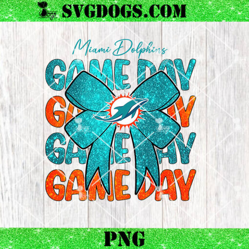 Miami Dolphins Game Day Coquette PNG, Coquette Football PNG, Football Bow PNG