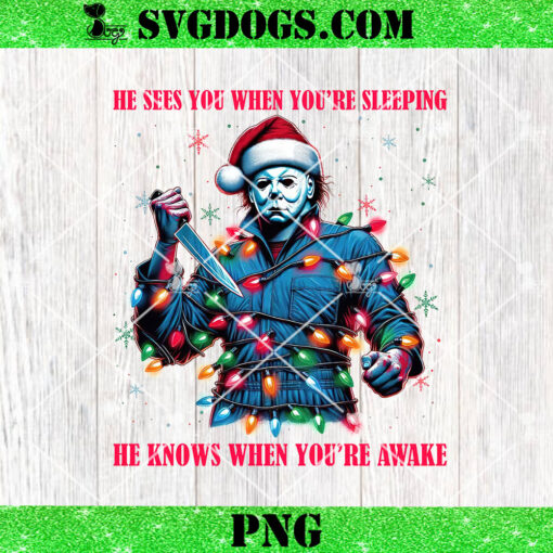 Michael Myers Christmas Movie Killer PNG, Xmas Horror Friends PNG, He Knows When Youre Awake PNG