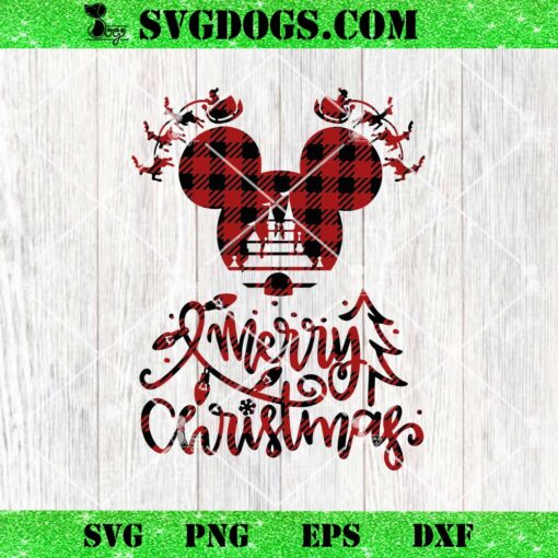 Mickey Buffalo Plaid Merry Christmas SVG, Disney Christmas SVG, Mickey Castle Reindeers SVG PNG DXF EPS