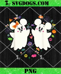 Mickey and Minnie Cute Little Ghosts Halloween Heart PNG, Disney Halloween PNG