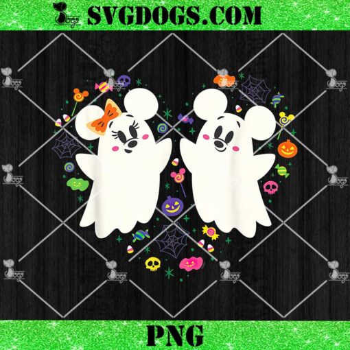 Mickey and Minnie Cute Little Ghosts Halloween Heart PNG, Disney Halloween PNG